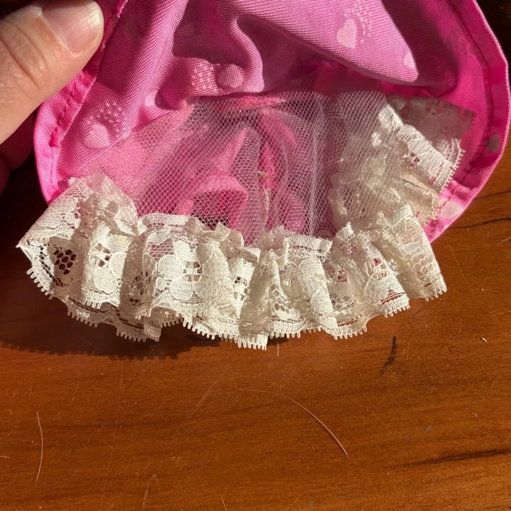 Vintage 1987 Mattel Barbie Maxie Pink Heart Dress & White Lace Tights Outfit Set